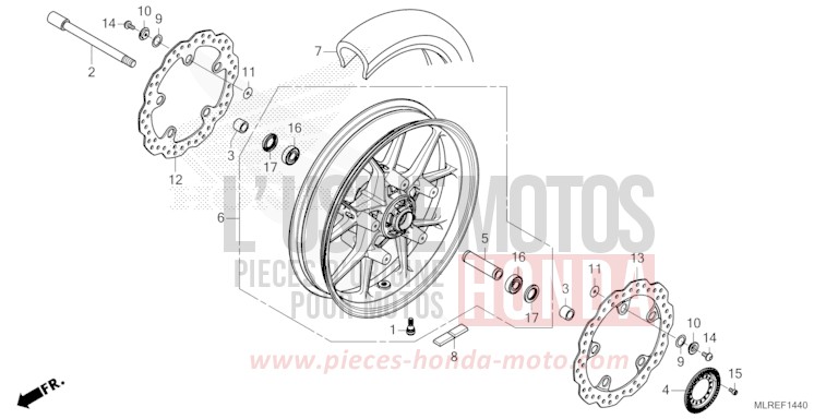 ROUE AVANT de Hornet 500 MAT GUNPOWDER BLACK METALLIC (NH436) 2024